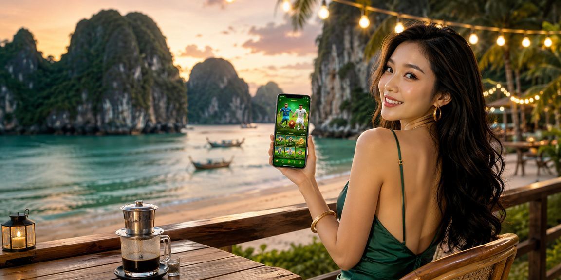 Người dùng tại Ninh Bình dùng điện thoại truy cập casino và cà phê trong không gian yên tĩnh